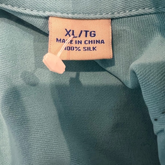 Tommy Bahama Silk Original Fit Camp Shirt Light Turquoise Edge Stitch Detail XL - Picture 8 of 9